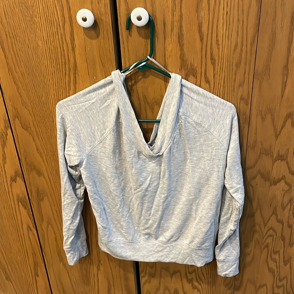 Express One Eleven Gray V Neck Long Sleeve Sweatshirt